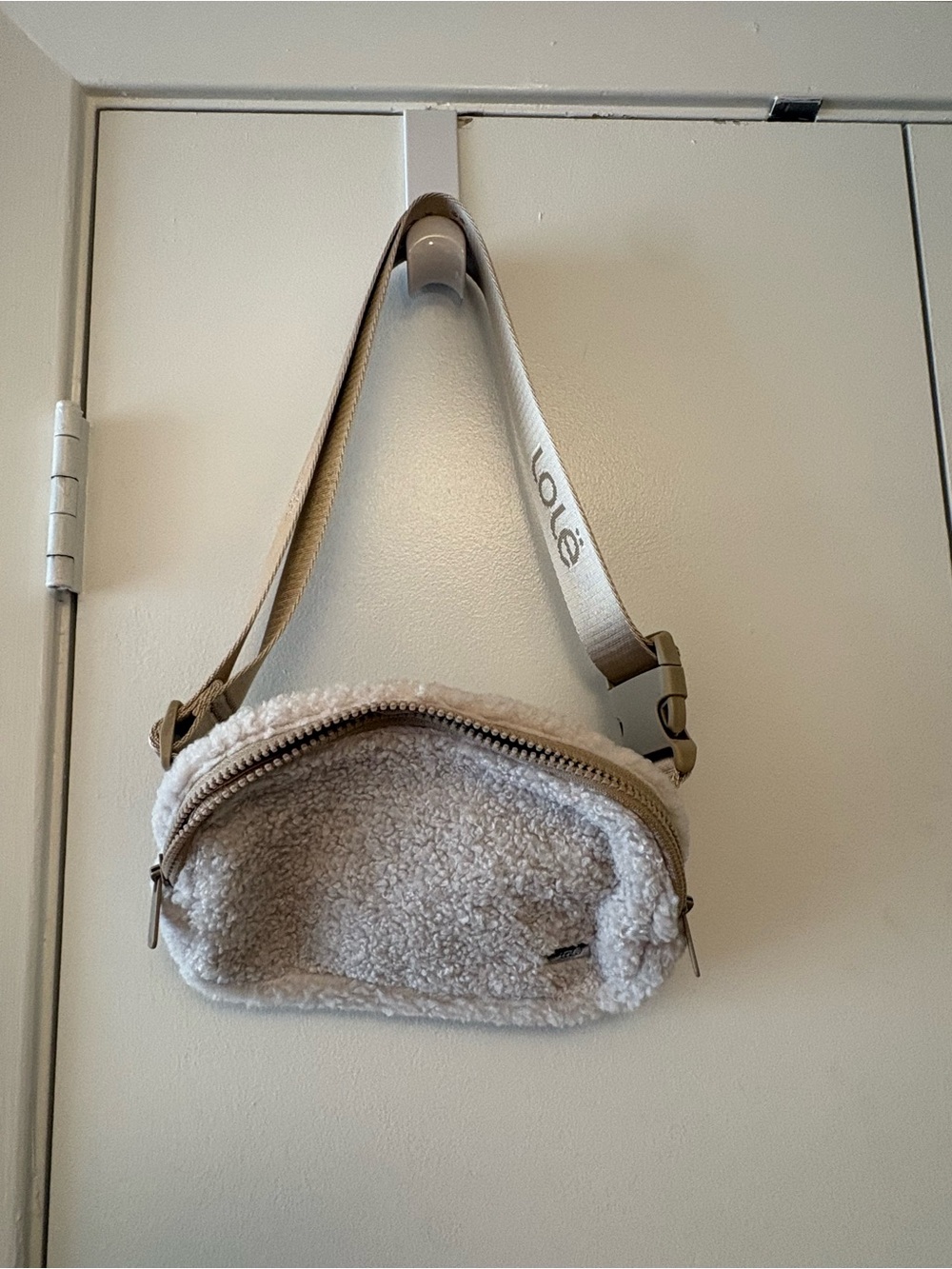 Lole Cream Sherpa Crossbody Bag with Branded Strap